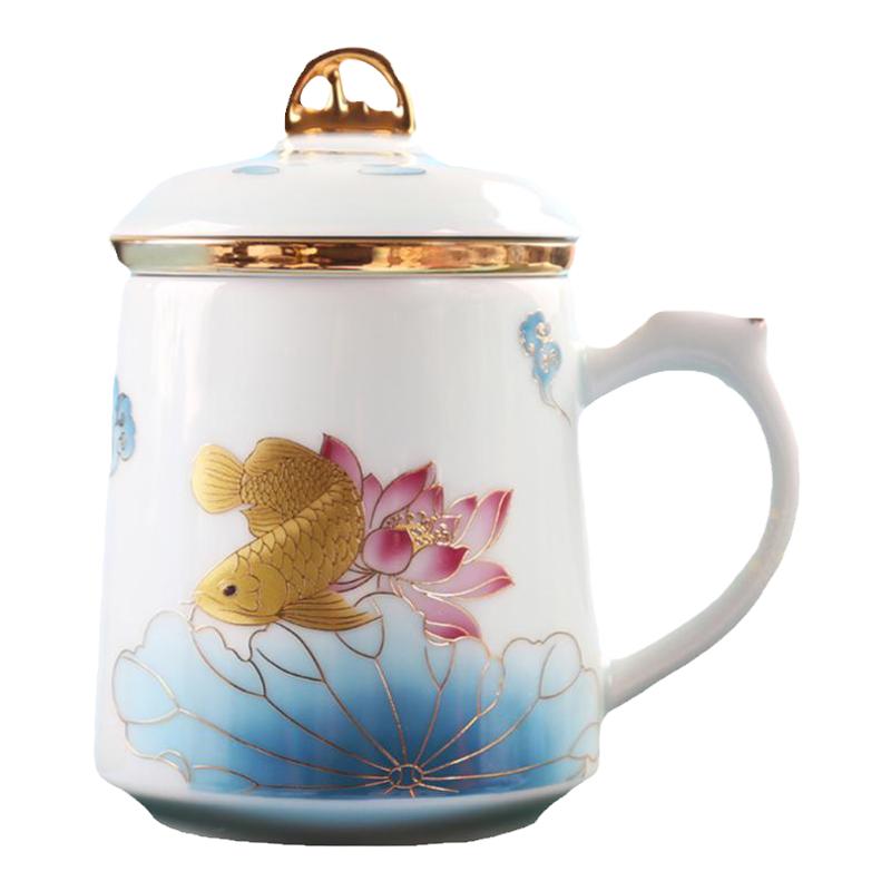 陶瓷办公泡茶杯金龙鱼对杯