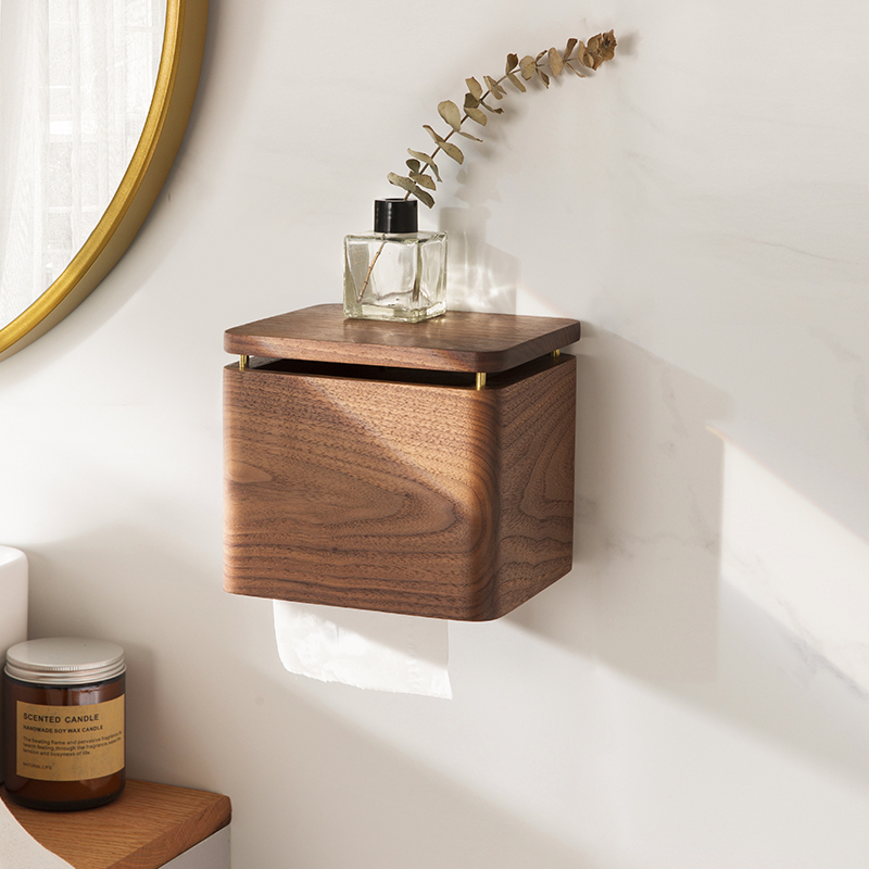 纸巾盒免打孔厕所卫生间防水纸巾架实木壁挂卫生纸卷纸抽纸置物架