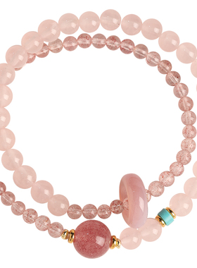 普陀山招桃花天然草莓晶双圈手串