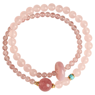 普陀山招桃花天然草莓晶双圈手串