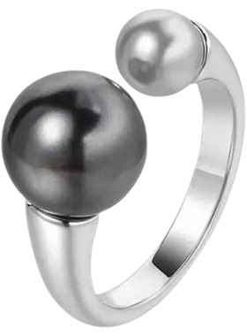 真多麻灰大溪地黑色珍珠戒指开口