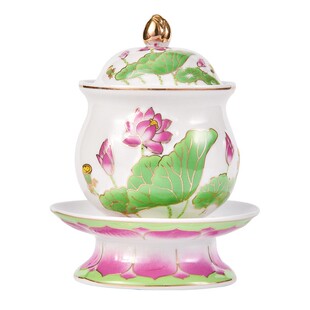 佛具国顺陶瓷浮雕荷花供杯家用室内佛堂净水杯佛贡杯观音杯茶杯