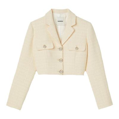 SANDRO短款简约纯色粗花呢外套