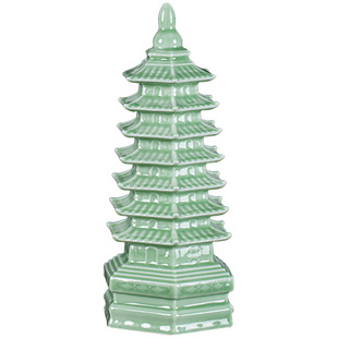 景德镇绿色文昌塔小摆件陶瓷客厅法物七层迷你黄色摆件塔形装饰