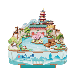 同趣拼装八音盒玄武烟波手工diy音乐盒积木模型南京新年礼物女孩