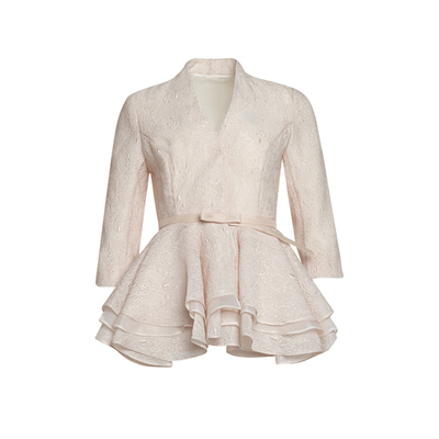 法式优雅后构想裸色提花短外套春