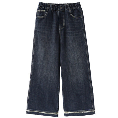 女童春秋新款直筒阔腿牛仔裤