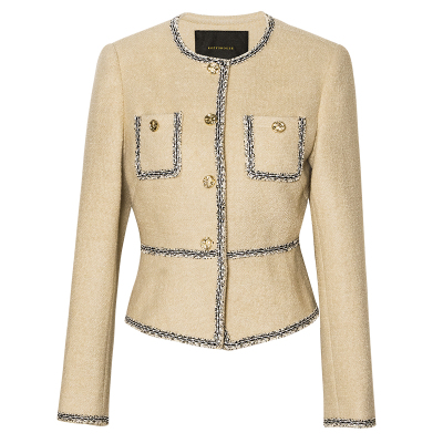 罗衣职场拼接圆领毛呢短外套