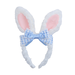 超萌可爱毛绒兔耳朵发箍女童洗脸头箍游乐园发饰儿童兔子警官头饰