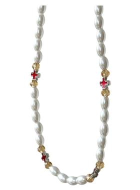 Komeiku夏日红色十字架珍珠项链