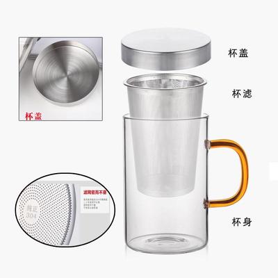 耐热玻璃杯不锈钢过滤带盖套杯创意办公室泡茶杯大容量水杯可加热