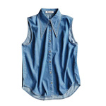 高盎司 柔软厚实 牛仔打底无袖衬衣马甲衬衫女叠穿背心女百搭内搭