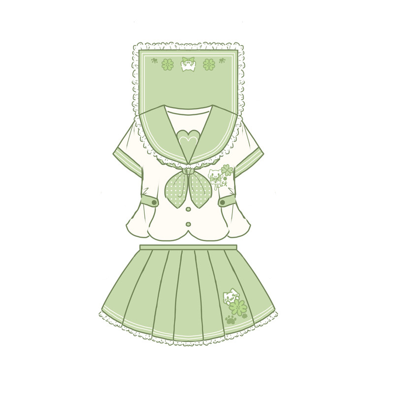 【四叶草】蕾丝花边jk制服水手服正版原创收腰学院风百褶短裙套装