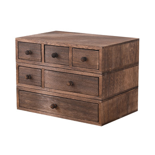 实木桌面收纳盒显示器增高置物架首饰抽屉整理迷你学生文具可叠加