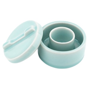 启明文房迷你火锅砚台带盖不干墨书法专用陶瓷带笔搁汝窑白色加高