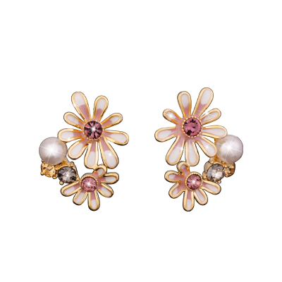 巴黎Pink Memory设计师珐琅雏菊宝石珍珠耳钉轻奢女古风配饰耳环