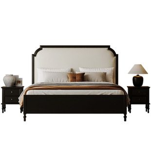 中古风黑色全实木主卧双人床1.8米法式复古次卧儿童1.5高箱储物床