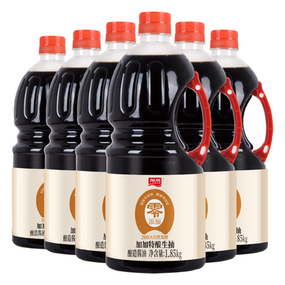 【整箱更实惠】加加零添加特酿生抽1.85kg6瓶200天酿造酱油调味料