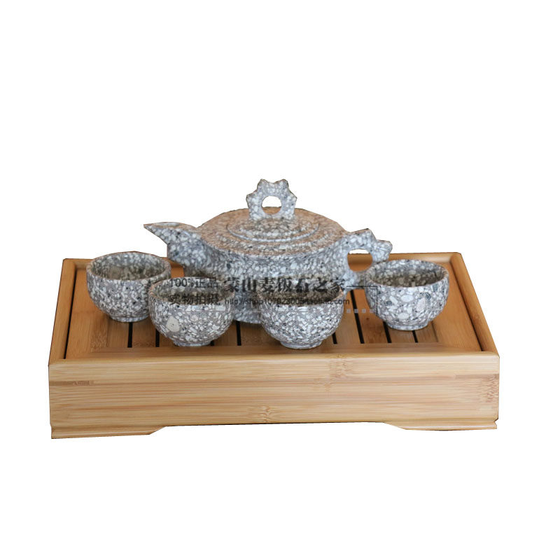 蒙山麦饭石茶壶茶具功夫茶碗 一壶四碗净化水质保健养生弱碱性水