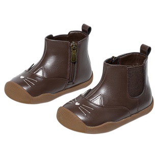 斯纳菲女童靴子秋冬季新款卡通儿童女孩公主鞋加绒保暖宝宝皮短靴