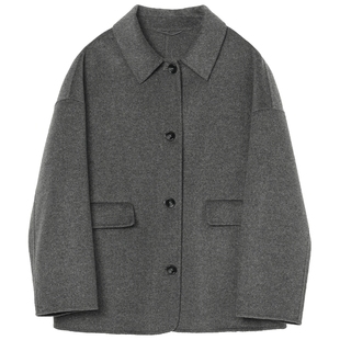 曼德诗山羊绒毛呢外套女2025冬季新款气质绵羊毛骆驼绒短款呢大衣