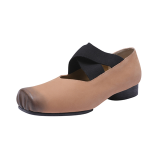 水洗马皮uma猪鼻子芭蕾鞋复古真皮中跟绑带单鞋女擦色玛丽珍女鞋