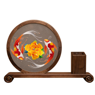 中式苏绣摆件笔筒特色手工双面绣装饰摆台苏州刺绣国风礼品送领导