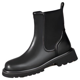 natursun女鞋黑色靴子冬冬季粗跟厚底黑色内增高烟筒靴切尔西靴