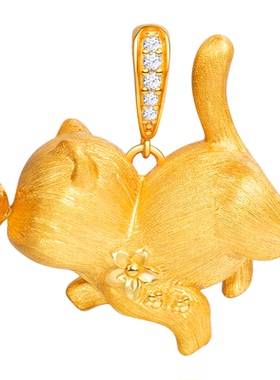 VISING珠宝【来福咪】蝴蝶猫咪黄金色勾丝刻丝项链吊坠锁骨链S925