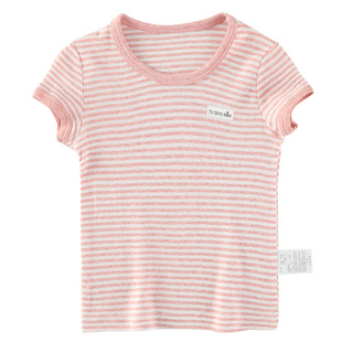 2026夏季新款女童纯棉短袖纯色条纹宝宝t恤婴儿全棉打底上衣夏装