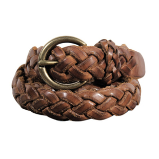 编织皮带女真皮 头层纯牛皮棕色潮手工复古百搭铜扣 牛仔裤腰带软