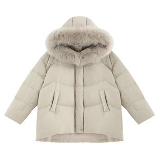 【雪冠】高密防泼水超大真狐狸毛领+90白鹅绒保暖连帽羽绒服-FW13