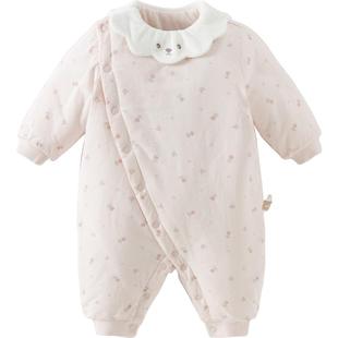 戴维贝拉新生儿衣服爬服保暖冬装新款拜年女宝夹棉婴儿连体衣棉服