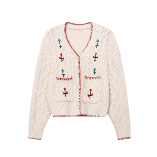 SUNS 童话小镇 森系文艺复古减龄彩色刺绣V领针织开衫外套ZY3547