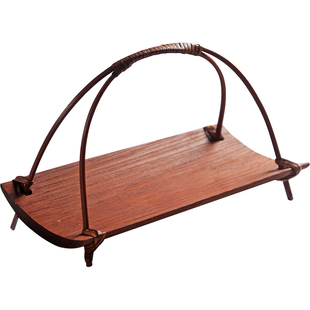 竹制小提篮围炉煮茶配件零食碟 中式茶点盘茶巾托 收纳功夫茶具