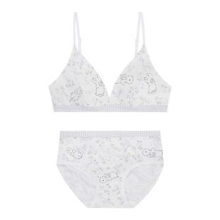 馨帮帮Bra 甜美可爱碎花小兔内衣女薄款透气亲肤小胸聚拢文胸套装