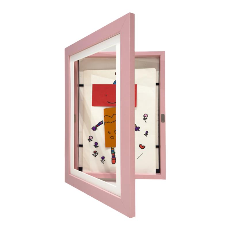 A4磁吸翻盖收纳画框儿童画立体画手工作品收纳展示作品墙蓝色粉色