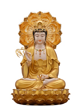 娑婆三圣铜鎏金佛像供奉摆件