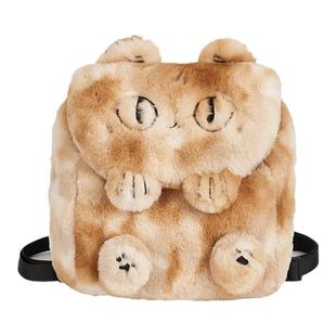 大英博物馆安德森猫可爱毛绒猫头刺绣双肩包背包包女生日礼物女生