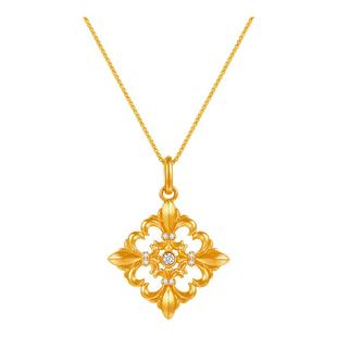 莱绅通灵传世金 十字鸢尾花足金999钻石黄金吊坠 赠925银链