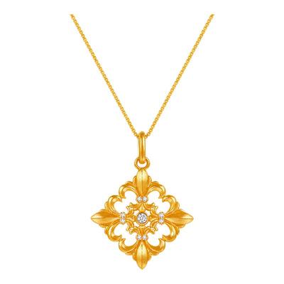 莱绅通灵传世金 十字鸢尾花足金999钻石黄金吊坠 赠925银链