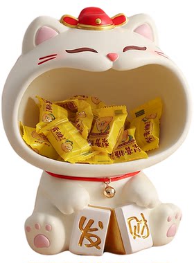 喜庆招财猫摆件入户玄关钥匙收纳