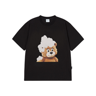 ADLV2026年新款短袖AC熊娃娃脸泡泡印花T恤男女通用圆领创意上衣