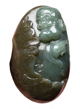 和田玉且末蓝糖玉罗汉把件招财