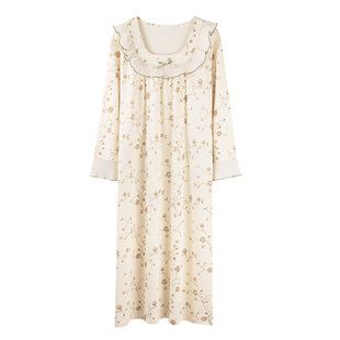 浪莎睡裙女款秋季纯棉长袖长款2026年新款少女甜美全棉睡衣连衣裙