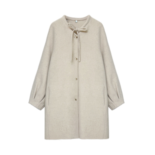 韩国东大门2026春甜美小香风圆领蝴蝶结系带双面毛呢外套羊绒大衣