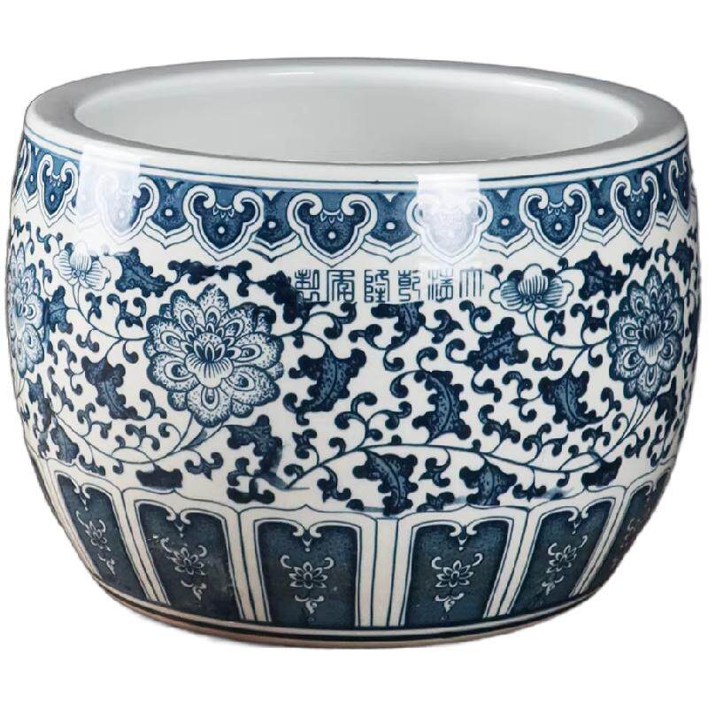 中式仿古青花陶瓷圆形桌面缸