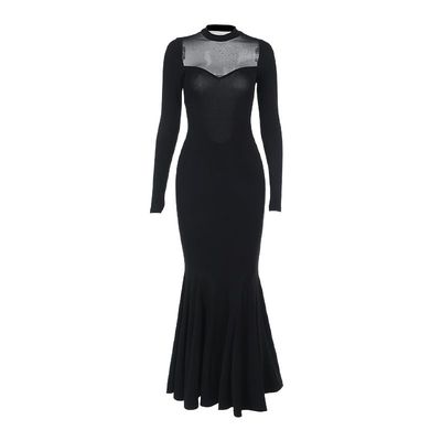 纯欲性感网纱拼接长袖鱼尾裙