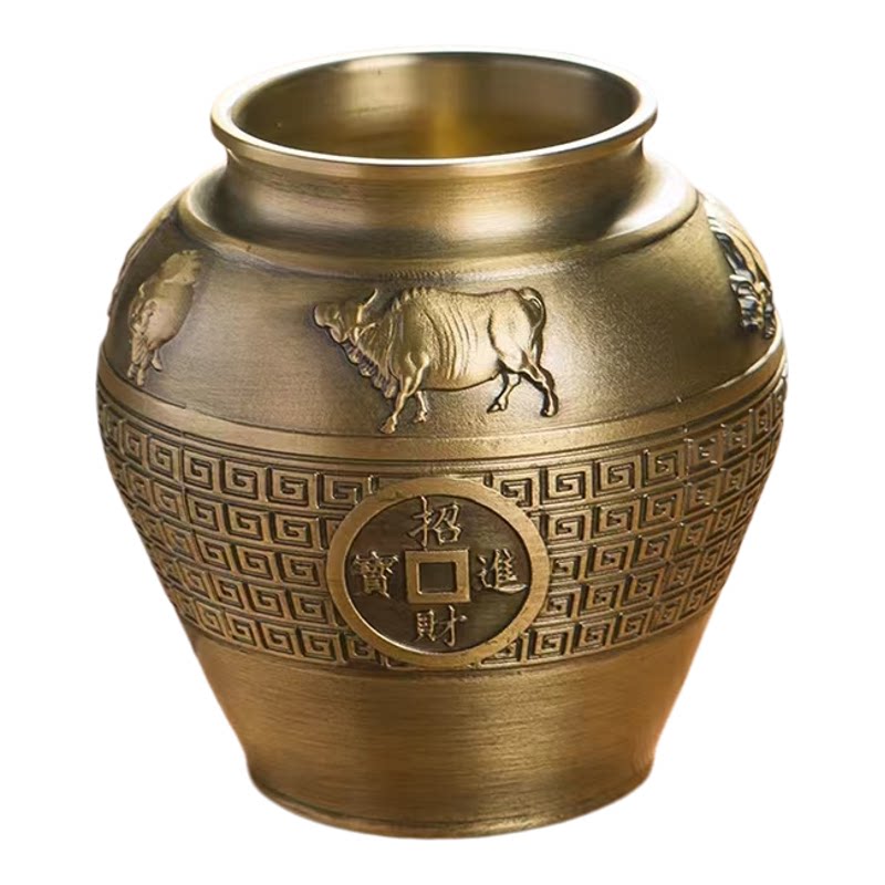 高档纯黄铜茶筒笔筒六君子茶桶