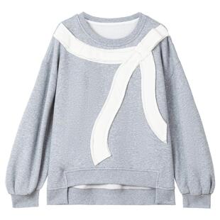 KEIKO 创意拼贴加绒灰色卫衣女26春季设计感慵懒宽松圆领外套上衣